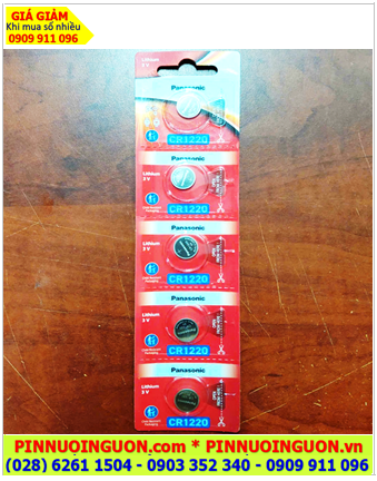 COMBO 1vỉ=5viên Pin Panasonic CR1220 lithium 3v, Xuất xứ Indonesia, Giá chỉ 95.000đ/ vỉ 5viên